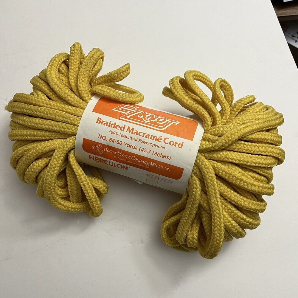 Vintage EZ Knot Braided Macrame Cord Polypropylene Herculon 50 Yds Yellow
